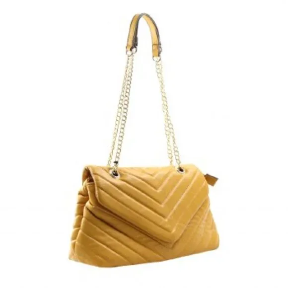 NEW Fall Collection - Mustard Yellow Shoulder Handbag - Gold Toned Chain Straps - Picture 4 of 7